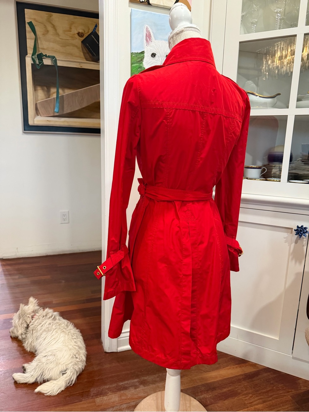 Burberry Red Double-Breasted Trench Coat with Gold Buttons - Picture 10 of 10